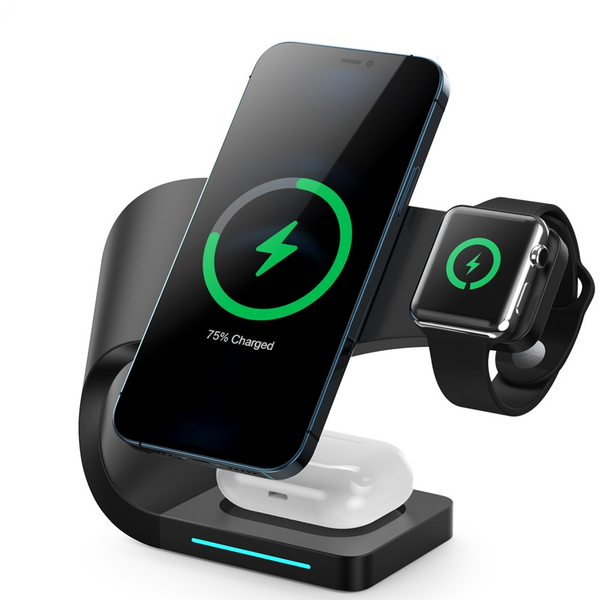 4 in 1 Magnetic Wireless Charger Stand Dock, Fast Charging Station for iPhone 15/14/13/12, Apple Watch & AirPods, Metal Shell Design (Grey & White)