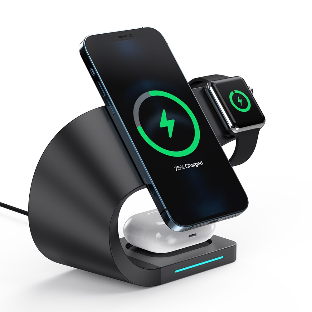 4 in 1 Magnetic Wireless Charger Stand Dock, Fast Charging Station for iPhone 15/14/13/12, Apple Watch & AirPods, Metal Shell Design (Grey & White)