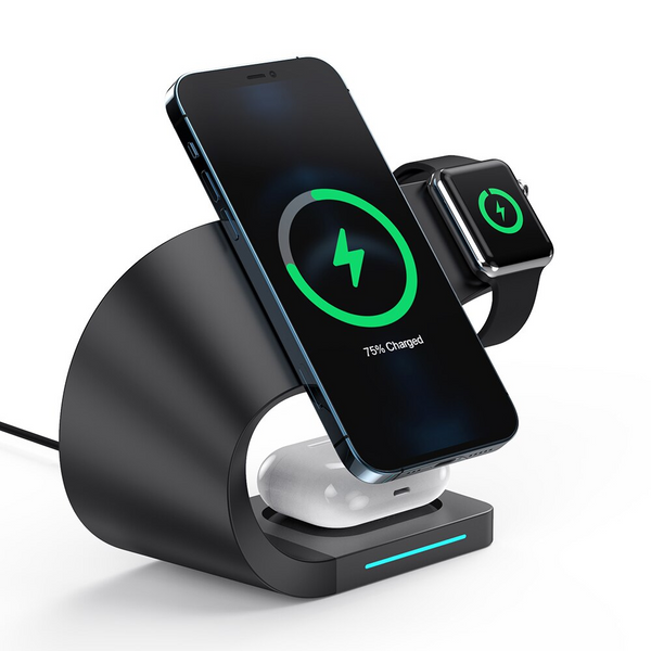 4 in 1 Magnetic Wireless Charger Stand Dock, Fast Charging Station for iPhone 15/14/13/12, Apple Watch & AirPods, Metal Shell Design (Grey & White)