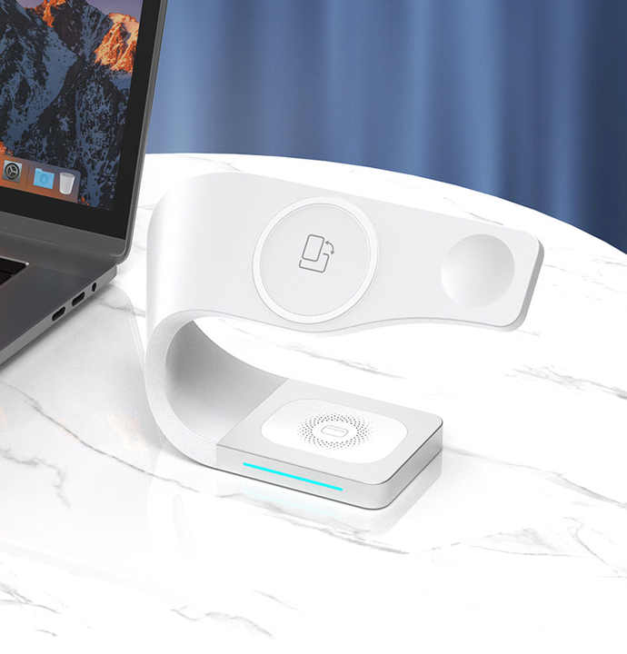 4 in 1 Magnetic Wireless Charger Stand Dock, Fast Charging Station for iPhone 15/14/13/12, Apple Watch & AirPods, Metal Shell Design (Grey & White)