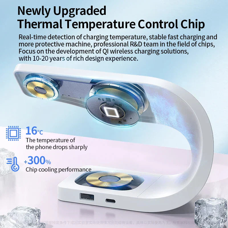 4 in 1 Magnetic Wireless Charger Stand Dock, Fast Charging Station for iPhone 15/14/13/12, Apple Watch & AirPods, Metal Shell Design (Grey & White)
